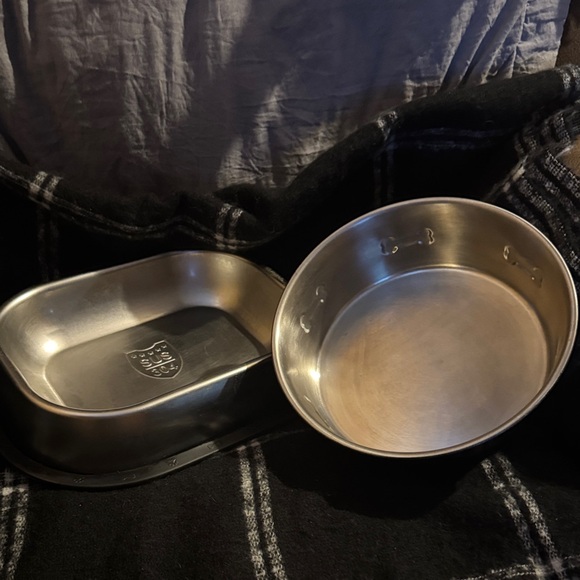 Other - Metal dog bowls 91/2 by 7 1/4 an inch deep Round one 81/2 by 81/2  2 1/2 deep